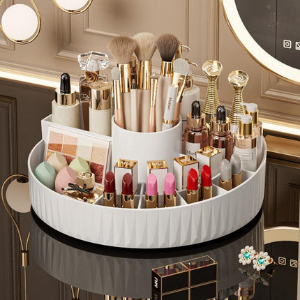 Rotatable Luxury Cosmetic Organizer Desk Large Capacity Skincare Storage Shelf Vanity Tidy Tray Cosmetic Storage Box（white）.