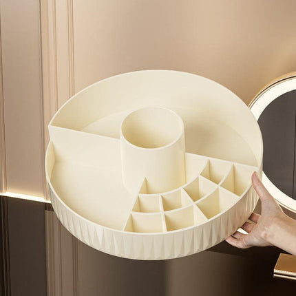 Rotatable Luxury Cosmetic Organizer Desk Large Capacity Skincare Storage Shelf Vanity Tidy Tray Cosmetic Storage Box（white）.