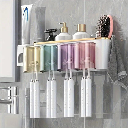 4-in-1 White( two persons) Wall-Mounted Toothbrush Holder | Toothbrush Storage/Toothpaste Dispenser/Storage Shelf/Anti-Mildew Drainage - Bathroom Organization Upgrade.