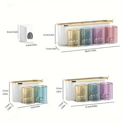 4-in-1 White( two persons) Wall-Mounted Toothbrush Holder | Toothbrush Storage/Toothpaste Dispenser/Storage Shelf/Anti-Mildew Drainage - Bathroom Organization Upgrade.
