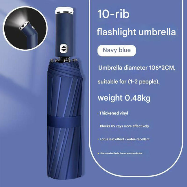 Blue Reinforced Black Coating Umbrella, featuring a 10-rib black steel frame for durability, approximately 106cm in diameter, lightweight and portable. Combines lotus-effect water repellency with strong UV protection, an ideal companion for 1–2 people on.