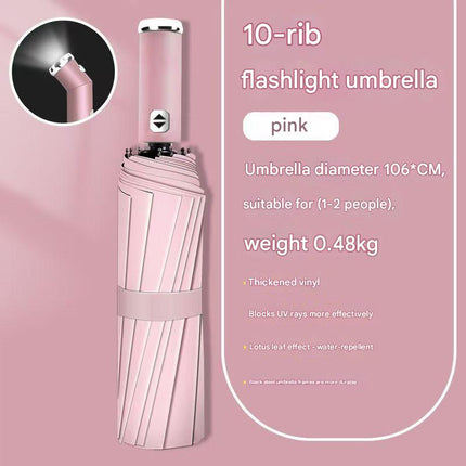 Pink Reinforced Black Coating Umbrella, featuring a 10-rib black steel frame for durability, approximately 106cm in diameter, lightweight and portable. Combines lotus-effect water repellency with strong UV protection, an ideal companion for 1–2 people on.