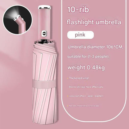 Pink Reinforced Black Coating Umbrella, featuring a 10-rib black steel frame for durability, approximately 106cm in diameter, lightweight and portable. Combines lotus-effect water repellency with strong UV protection, an ideal companion for 1–2 people on.