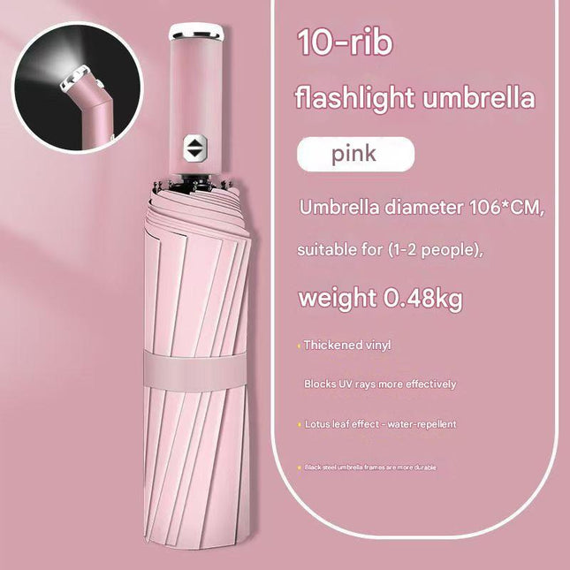 Pink Reinforced Black Coating Umbrella, featuring a 10-rib black steel frame for durability, approximately 106cm in diameter, lightweight and portable. Combines lotus-effect water repellency with strong UV protection, an ideal companion for 1–2 people on.