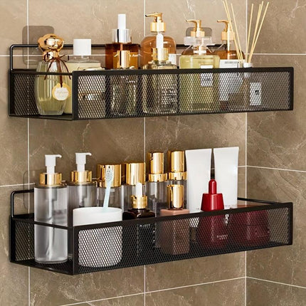Wrought Iron Bathroom Storage Basket, Wall-Mounted Self-Adhesive Toothbrush Holder, Cosmetic & Condiment Shower Shelves, Kitchen & Bathroom Decorative Accessories/ WHITE.