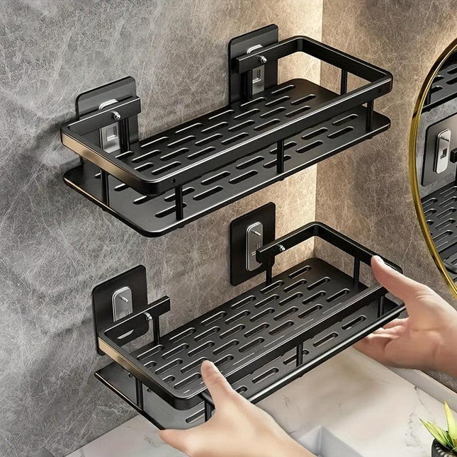 Wall-Mounted Shower Caddy: Large-Capacity, No-Drill Floating Shelf for Bathroom & Kitchen - Space-Saving & Easy to Install.