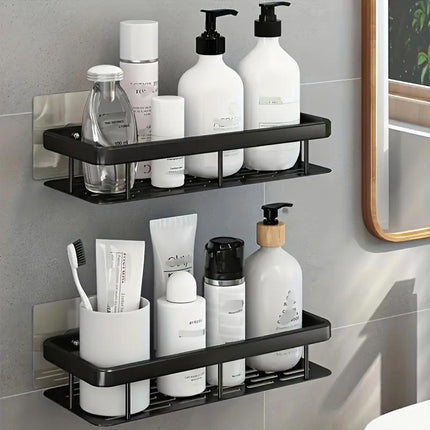 Wall-Mounted Shower Caddy: Large-Capacity, No-Drill Floating Shelf for Bathroom & Kitchen - Space-Saving & Easy to Install.