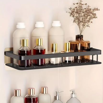 Wall-Mounted Shower Caddy: Large-Capacity, No-Drill Floating Shelf for Bathroom & Kitchen - Space-Saving & Easy to Install.