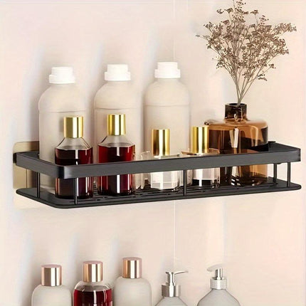 Wall-Mounted Shower Caddy: Large-Capacity, No-Drill Floating Shelf for Bathroom & Kitchen - Space-Saving & Easy to Install.
