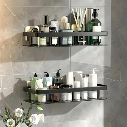 Wall-Mounted Shower Caddy: Large-Capacity, No-Drill Floating Shelf for Bathroom & Kitchen - Space-Saving & Easy to Install.