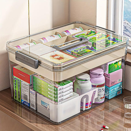 Multi-Layer Large Capacity Home Medicine Box｜Compartment Storage for Emergency & Backup, Shockproof Design for Quick, Hassle-Free Access（translucent gray）.