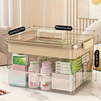 Multi-Layer Large Capacity Home Medicine Box｜Compartment Storage for Emergency & Backup, Shockproof Design for Quick, Hassle-Free Access（translucent gray）.