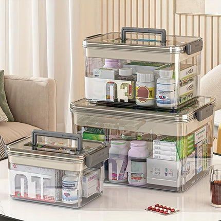 Multi-Layer Large Capacity Home Medicine Box｜Compartment Storage for Emergency & Backup, Shockproof Design for Quick, Hassle-Free Access（translucent gray）.