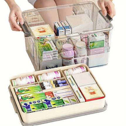 Multi-Layer Large Capacity Home Medicine Box｜Compartment Storage for Emergency & Backup, Shockproof Design for Quick, Hassle-Free Access（translucent gray）.