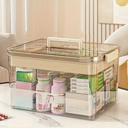 Multi-Layer Large Capacity Home Medicine Box｜Compartment Storage for Emergency & Backup, Shockproof Design for Quick, Hassle-Free Access（transparent tea）.