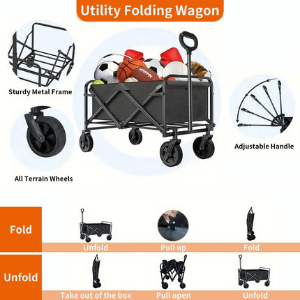 Foldable Shopping Cart, made of 600D waterproof Oxford fabric, equipped with all-terrain silent wheels. Suitable for beach/groceries/garden/shopping trips. A portable shopping cart with strong load-bearing capacity..