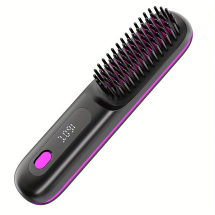 White Cordless Hair Straightener Brush: Dual 2000mAh batteries for long-lasting power, fast heating, creates smooth styles anytime, anywhere..