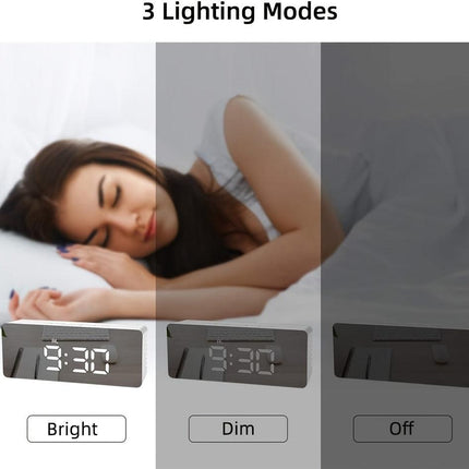 LED Mirror Desk Clock with Snooze Function & Temperature Display Digital Alarm Clock, Large LED Display Mirror Clock with Snooze, Adjustable Brightness, Suitable for Home Bedroom Living Room Office Travel (White).