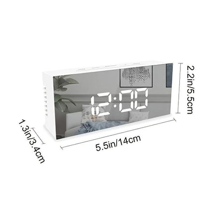 LED Mirror Desk Clock with Snooze Function & Temperature Display Digital Alarm Clock, Large LED Display Mirror Clock with Snooze, Adjustable Brightness, Suitable for Home Bedroom Living Room Office Travel (White).