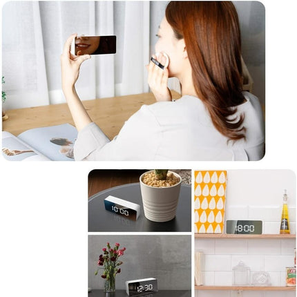 LED Mirror Desk Clock with Snooze Function & Temperature Display Digital Alarm Clock, Large LED Display Mirror Clock with Snooze, Adjustable Brightness, Suitable for Home Bedroom Living Room Office Travel (White).