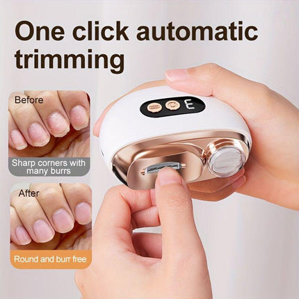 Smart Electric Nail Clipper 2-in-1 Polishing & Grooming Tool, USB Rechargeable, 500mAh Li-Polymer Battery. Features Anti-Cut Protection, Grinding, and Illumination. Suitable for Nail Trimming, Filing, Polishing, and Shaping. （orange）.