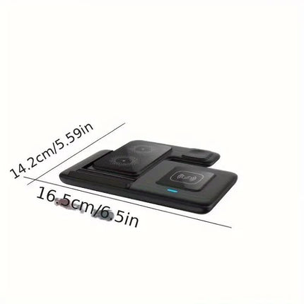 Multi-device 3-in-1 Foldable Wireless Charging Station | iWatch Series 9 8 7 6 SE 5 4 3 2, Ultra Airpods Pro 3 2, iPhone 17/16/15/14/13/12/11 Rapid Charging Stand - Magnetic Connector, USB Power Supply.