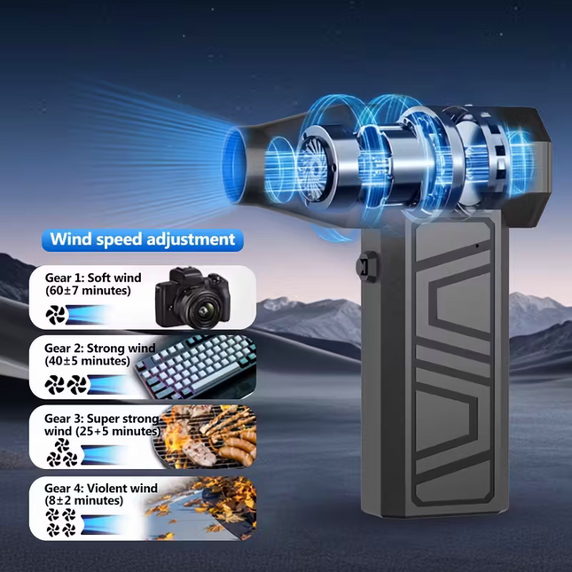 Car wireless snow blower: 130,000 RPM high-speed turbine, 4 adjustable wind speeds, Type-C charging dust removal pneumatic tool, suitable for cleaning both inside and outside the vehicle, snow removal, and crevice dust removal.