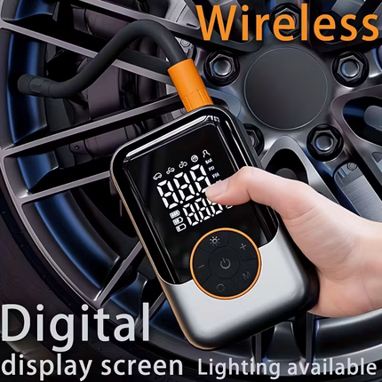 Portable wireless air compressor tire inflation pump - Equipped with digital pressure gauge, emergency LED light, 4x fast cordless design; built-in rechargeable battery; digital display tire inflation pump Suitable for car, motorcycle, bicycle tires and s.