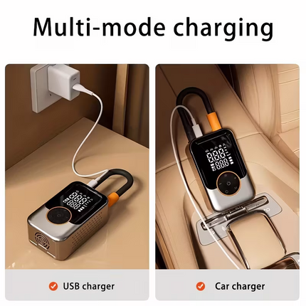 Portable wireless air compressor tire inflation pump - Equipped with digital pressure gauge, emergency LED light, 4x fast cordless design; built-in rechargeable battery; digital display tire inflation pump Suitable for car, motorcycle, bicycle tires and s.