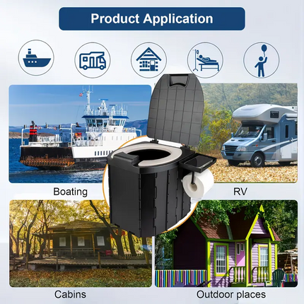 Portable folding toilets with PU seat cushions and portable toilets with covers, suitable for RVS, cars, camping and hiking.