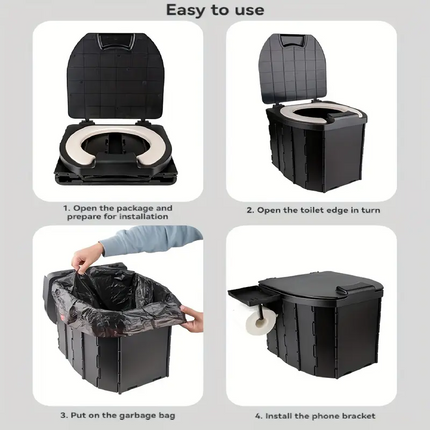 Portable folding toilets with PU seat cushions and portable toilets with covers, suitable for RVS, cars, camping and hiking.
