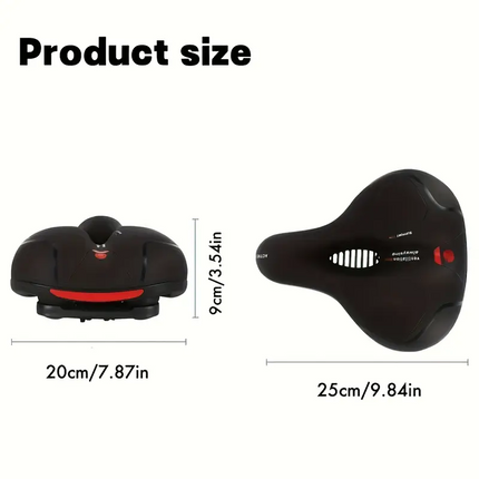 Wide, cushioned, and shock-absorbing bike saddle with memory foam and waterproof design – ensures ultimate comfort and support for every ride, whether on MTB, road, or indoor exercise bikes..