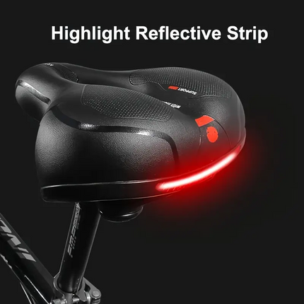 Wide, cushioned, and shock-absorbing bike saddle with memory foam and waterproof design – ensures ultimate comfort and support for every ride, whether on MTB, road, or indoor exercise bikes..