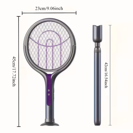 2-in-1 foldable and extendable electric mosquito swatter and purple insect lamp rechargeable fly swatter - USB-powered extendable pole, suitable for indoor, office, backyard, camping - portable mosquito killer, modern aesthetics, durable structure.