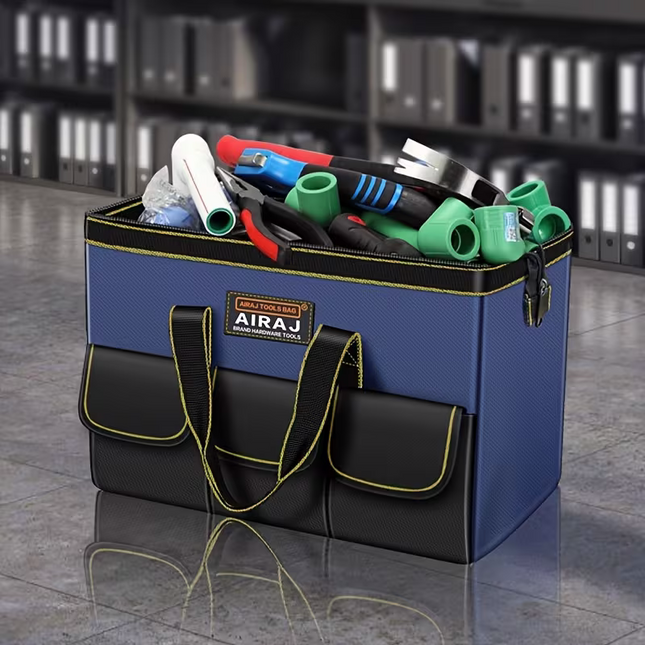 Electrician's tool Kit - Durable Oxford multi-pocket organizer, with adjustable shoulder strap, blue and black, suitable for workshop, car repair, home and gardening use, worker's tool kit, garden tool carrier, stylish design, reinforced corners.