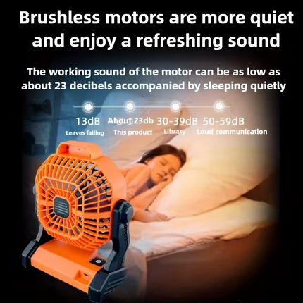 A portable outdoor camping fan with adjustable brightness, LED light strip hook, USB rechargeable, built-in 7800mAh battery for long battery life, 270° adjustable outdoor cooling fan, stepless speed change, silent, suitable for camping, terraces, pets, an.