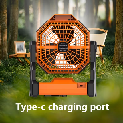 A portable outdoor camping fan with adjustable brightness, LED light strip hook, USB rechargeable, built-in 7800mAh battery for long battery life, 270° adjustable outdoor cooling fan, stepless speed change, silent, suitable for camping, terraces, pets, an.