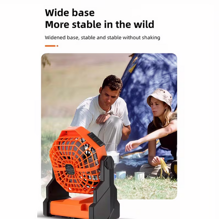 A portable outdoor camping fan with adjustable brightness, LED light strip hook, USB rechargeable, built-in 7800mAh battery for long battery life, 270° adjustable outdoor cooling fan, stepless speed change, silent, suitable for camping, terraces, pets, an.