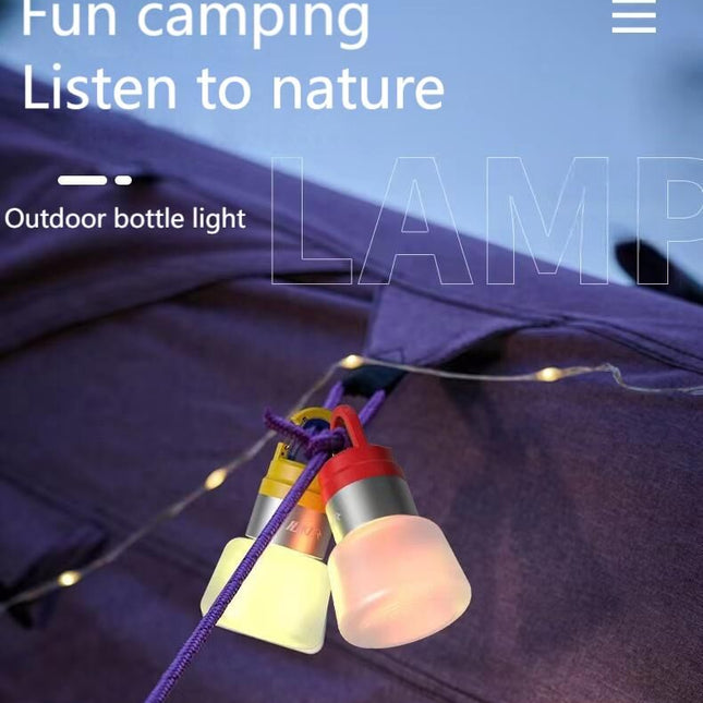 Two random color (green - yellow - white - red) outdoor camping lights, convenient for hiking, multi-scenario water bottle lights, ambient lights, suspended hanging lights with focused light.
