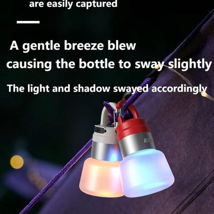 Two random color (green - yellow - white - red) outdoor camping lights, convenient for hiking, multi-scenario water bottle lights, ambient lights, suspended hanging lights with focused light.