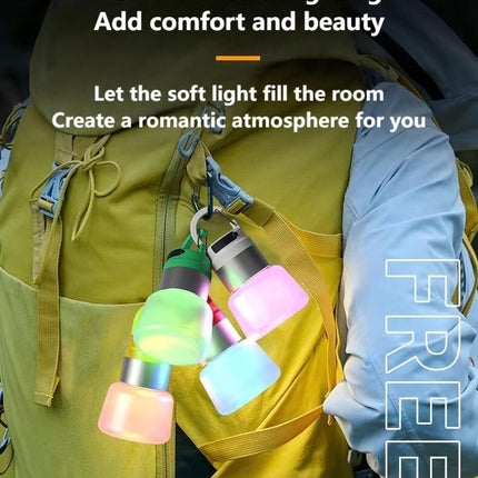 Two random color (green - yellow - white - red) outdoor camping lights, convenient for hiking, multi-scenario water bottle lights, ambient lights, suspended hanging lights with focused light.
