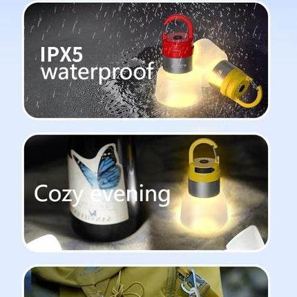 Two random color (green - yellow - white - red) outdoor camping lights, convenient for hiking, multi-scenario water bottle lights, ambient lights, suspended hanging lights with focused light.