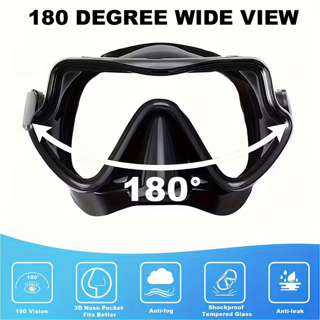 Snorkeling mask breathing tube set, large frame silicone mask, leak-proof and anti-fog snorkeling mask, swimming goggles for men and women.