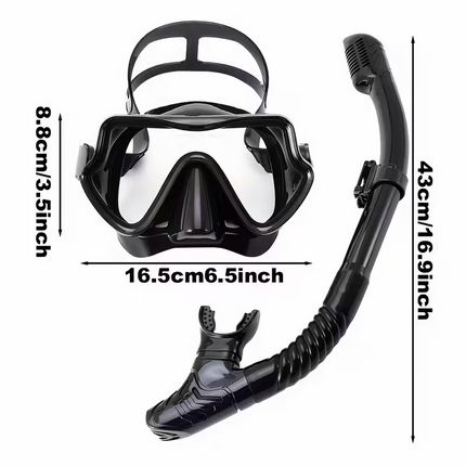 Snorkeling mask breathing tube set, large frame silicone mask, leak-proof and anti-fog snorkeling mask, swimming goggles for men and women.