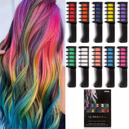 10-color washable temporary hair dye powder set! Safe and non-damaging to hair! Powder comb design! Creative styling products for girls.