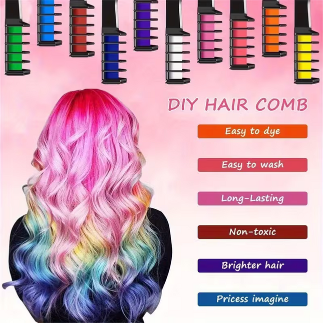 10-color washable temporary hair dye powder set! Safe and non-damaging to hair! Powder comb design! Creative styling products for girls.