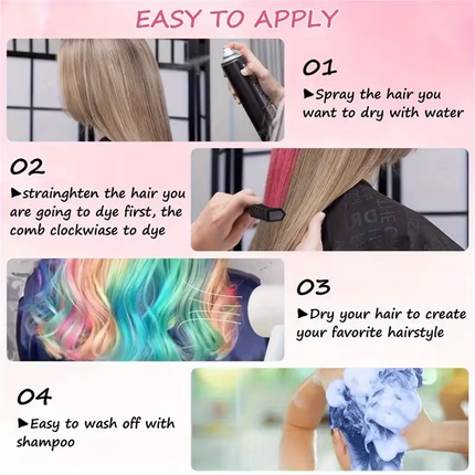 10-color washable temporary hair dye powder set! Safe and non-damaging to hair! Powder comb design! Creative styling products for girls.
