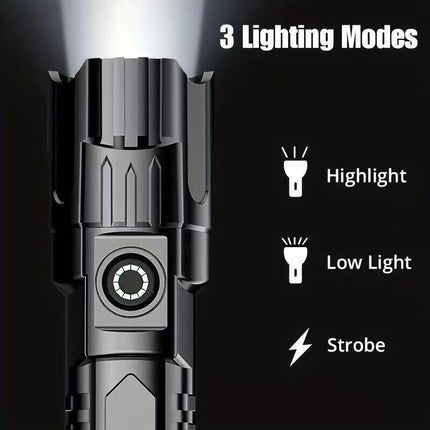 1 USB rechargeable flashlight, ultra-bright LED handheld outdoor emergency light, with telescopic zoom, wide beam, 1800mAh lithium battery, 150 lumens, suitable for camping, hiking, exploration and daily use, camping flashlight.