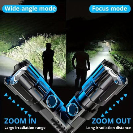 1 USB rechargeable flashlight, ultra-bright LED handheld outdoor emergency light, with telescopic zoom, wide beam, 1800mAh lithium battery, 150 lumens, suitable for camping, hiking, exploration and daily use, camping flashlight.