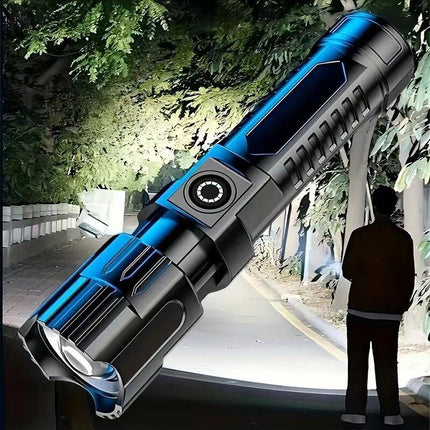 1 USB rechargeable flashlight, ultra-bright LED handheld outdoor emergency light, with telescopic zoom, wide beam, 1800mAh lithium battery, 150 lumens, suitable for camping, hiking, exploration and daily use, camping flashlight.